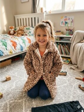 Boden Girls Leopard Print Faux Fur Coat - Brown